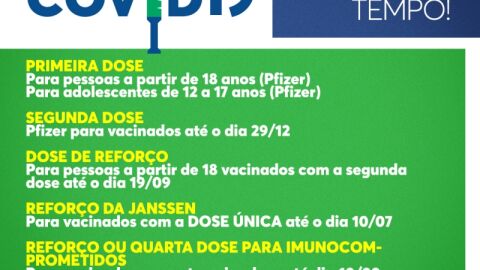 Vacinação: Confira o público que irá se vacinar contra a Covid-19 nesta quarta-feira (19)