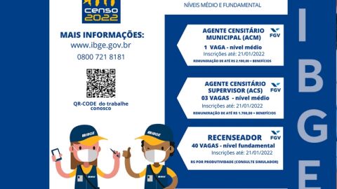 Inscrições para vagas do Censo IBGE de 2022 terminam nesta sexta-feira (21-01)
