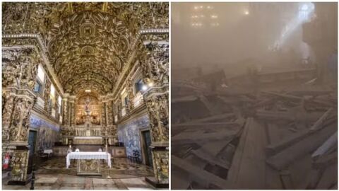 Teto de igreja histórica desaba em Salvador e deixa uma pessoa morta