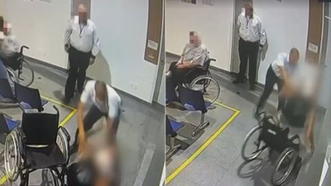 Segurança agride paciente na cadeira de rodas usando colar cervical (vídeo)