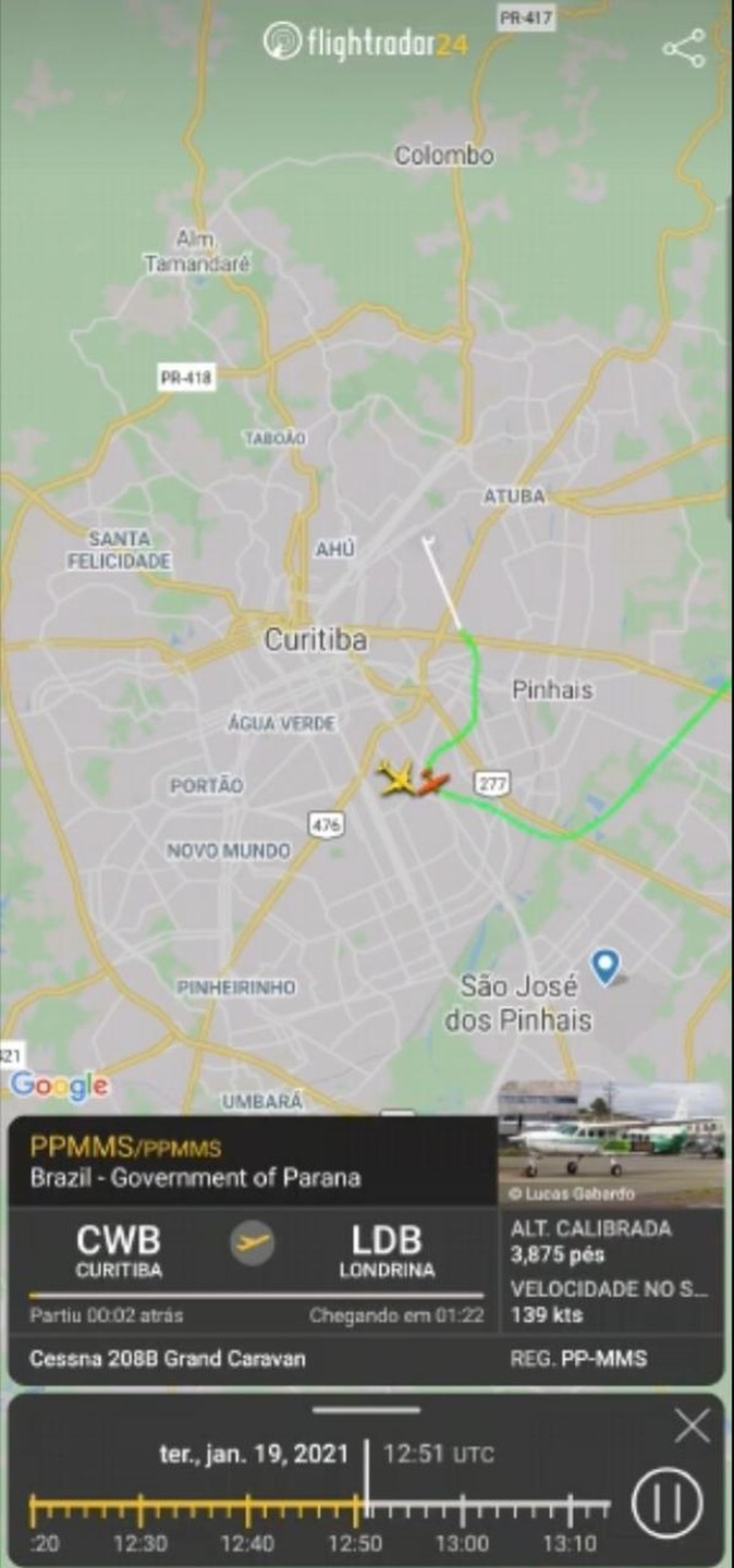 Imagem do site de monitoramento Flightradar24 mostra a proximidade das duas aeronaves
