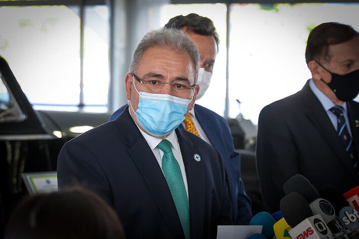 Ministro da Saúde Marcelo Queiroga, durante coletiva que anunciou a vacinação de bancários e funcionários dos correios. Brasília-DF, 06/07/2021. 