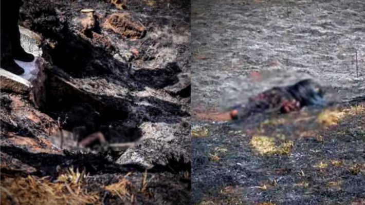A imagem do corpo (E) é do fotojornalista Henrique Arakaki, do site MidiaMax. A foto do segundo corpo (D) está no site Campo Grande News, assinada por  Cristiano Arruda. 