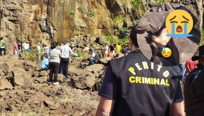 Criança morreu após queda de altura de 20 metros em paredão de pedreira. A imagem do paredão é do site Dourados News. 