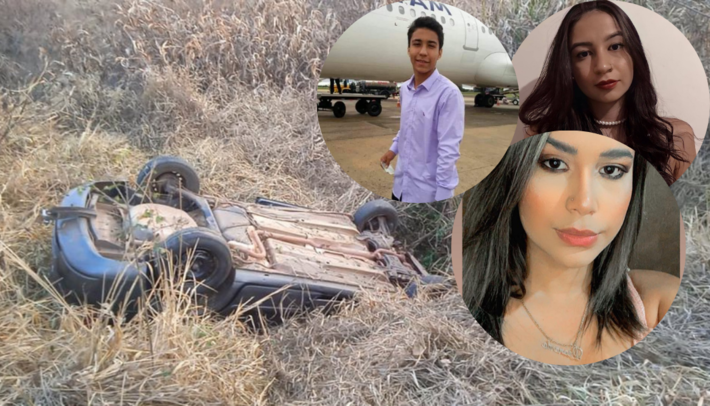 Nas imagens: com pingente no pescoço é Leonarda, o jovem é Henrique e a moça com colar de pérolas é Bárbara. A imagem do carro capotado é do Jatobá News.
