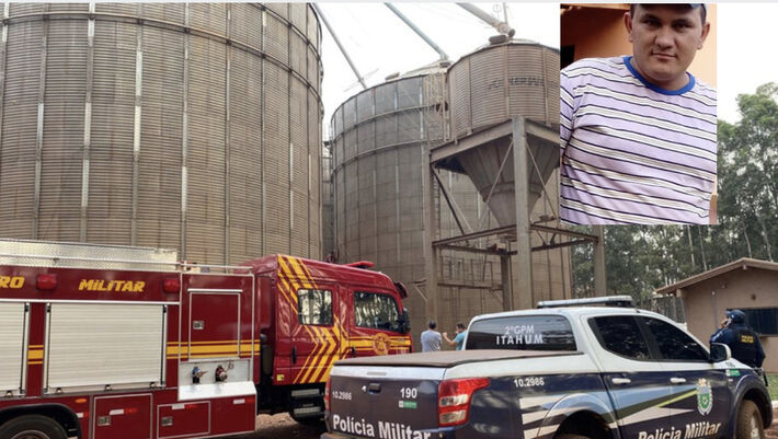 Trabalhador foi soterrado em silo de graãos na tarde desta quarta-feira numa fazenda em Dourados (MS). Foto: Reprodução/Divulgação 