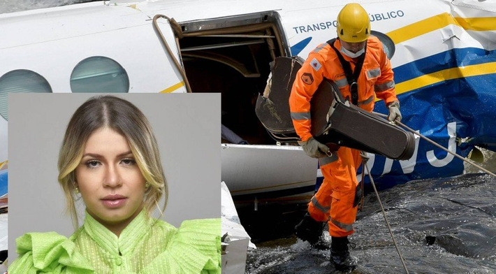 O momento em que o violão de Marília Mendonça foi retirado da aeronave, que caiu no dia 5. Fotos de Washington Alves/Reuters e Reprodução (detalhe)