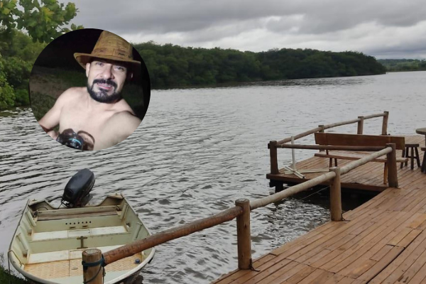 Esse é Dilson sobre a imagem do local onde se afogou. Foto: Ribas do Rio Pardo News 