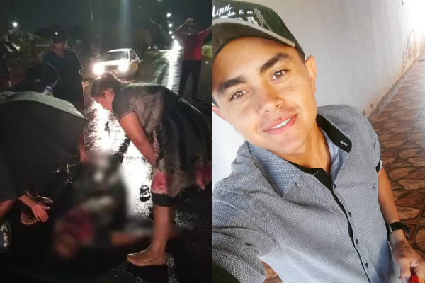 À direita está Luiz Fernando em foto na rede social, ao lado esquerdo, Luiz ao solo da Avenida após ser atropelado e morto. Foto: Reprodução