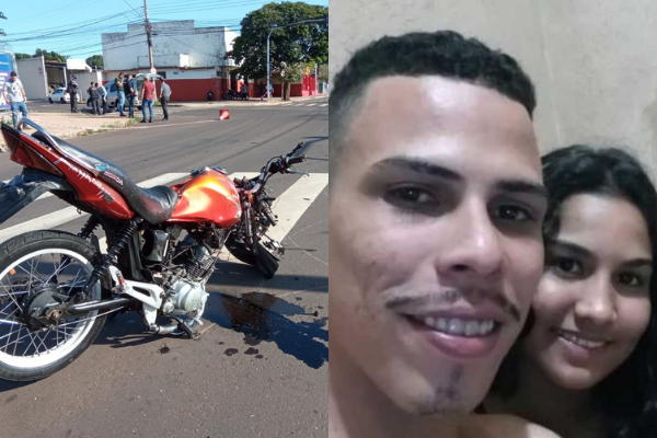 Esses são Matheus em Samira em um foto da rede social. A foto da moto destruída após o acidente é do Eduardo de Almeida, a serviço da TV Morena