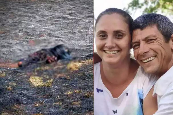 A foto do segundo corpo (E) está no site Campo Grande News, assinada por Cristiano Arruda. A foto (D), é o casal vítima, compartilhada numa rede social.