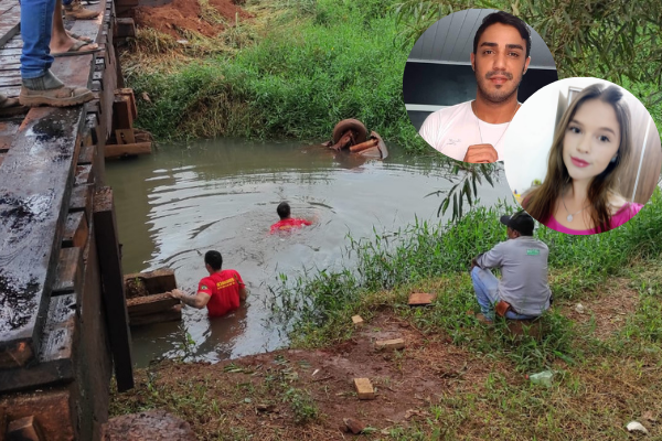 Jovem casal foi encontrado morto dentro de veículo submerso no Córrego Boa Vista em MS. Foto: Rio Brilhante em Tempo Real | Redes 