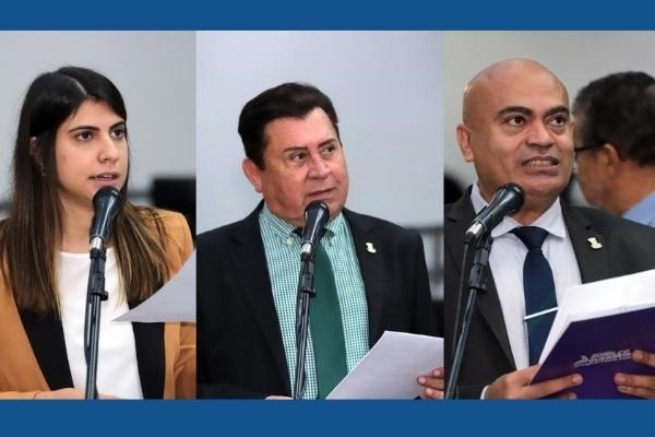 Os vereadores de Campo Grande: Camila Jara (PT); Valdir Gomes (PSD) e Ronilço Guerreiro (Podemos) - da esquerda para direita.