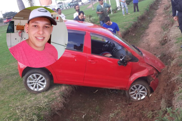 Carro que Andrey pilotava caiu numa valeta a margem da pista, quando ele tentava fugir dos atiradores. Foto: Reprodução 