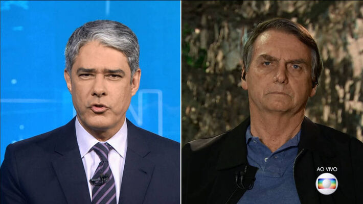 O presidente eleito, Jair Messias Bolsonaro, concede entrevista ao Jornal Nacional, da TV Globo, em outubro de 2018 - REPRODUÇÃO/TV GLOBO