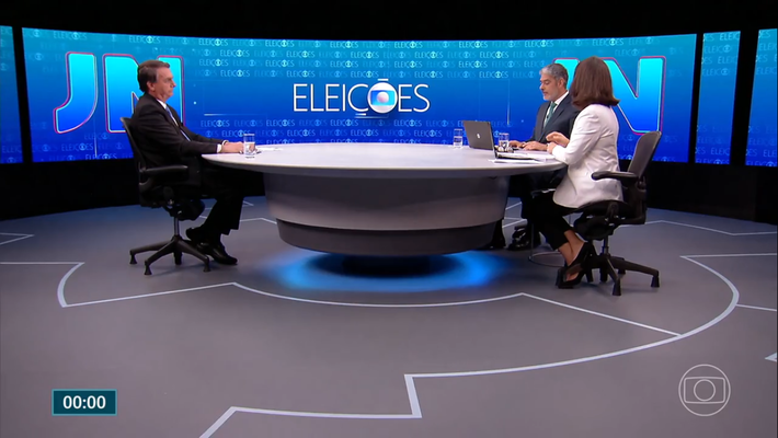 Jornal Nacional entrevista Jair Bolsonaro, do PL, candidato à reeleição. Foto: Jornal Nacional | TV Globo