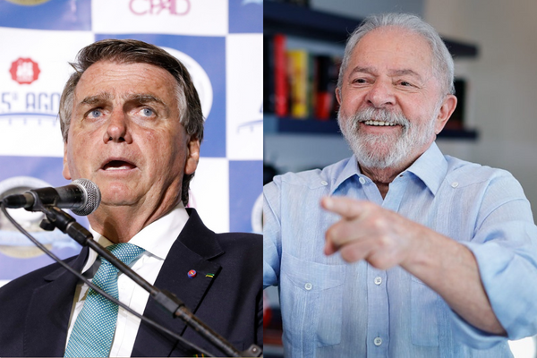 Esses são Lula (PT) e Jair Bolsonaro (PL). As fotos são de Ricardo Stuckert e Alan Santos.