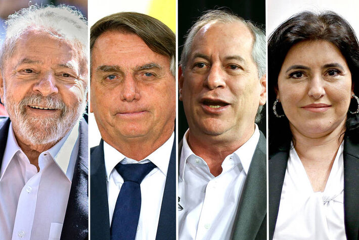 Os candidatos à Presidência Lula, Jair Bolsonaro, Ciro Gomes e Simone Tebet - Fotos Eduardo Anizelli, Pedro Ladeira e Zanone Fraissat/Folhapress