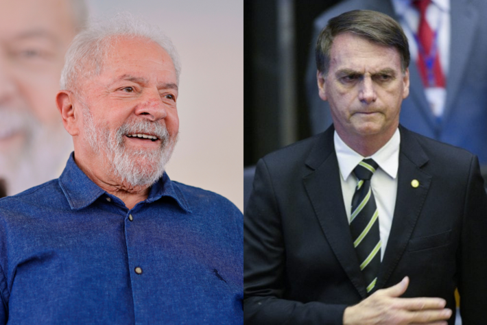 Esquerda: Lula em Contagem (MG), participa de ato com a prefeita Marília Campos - Foto: Ricardo Stuckert. Direita: Jair Bolsonaro. Foto: Pedro França/Agência Senado