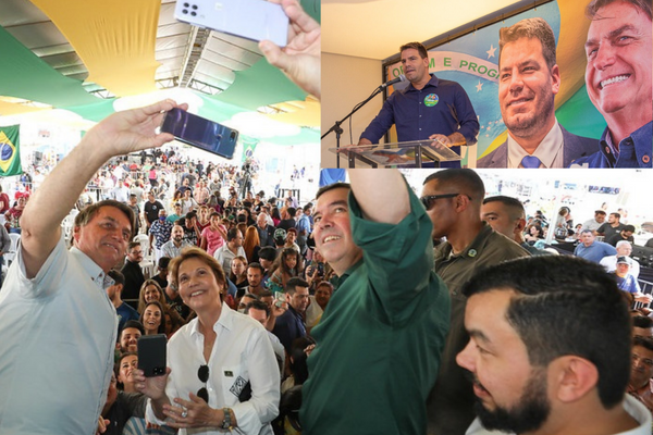 (Campo Grande - MS, 30/06/2022) Jair Bolsonaro no palco com Riedel e Tereza mandou recado a Contar para 'esperar sua vez'. Foto: Clauber Cleber Caetano- PR