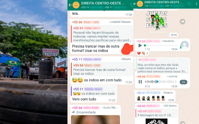 Mensagens em grupos de extrema direita sugere usar indígenas em bloqueios golpistas. 