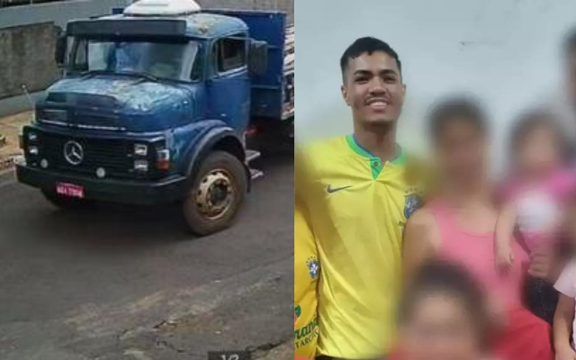 Osmar Aparecido de Oliveira Santana, de 28 anos e sua família. Caminhão envolvido no acidente fatal. Fotos: partilhadas no Campo Grande News