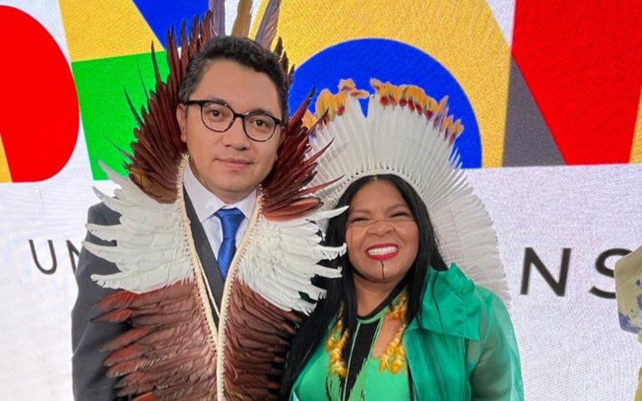Esses são a ministra dos Povos Indígenas Sonia Guajajara e o secretário-executivo da pasta Eloy Terena. Foto: Twitter 