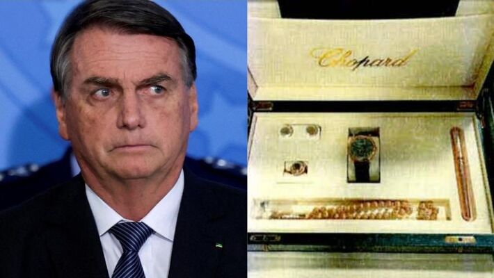 Outro pacote de joias enviado pelo governo da Arábia Saudita foi entregue ao governo de Jair Bolsonaro. Imagem: Ueslei Marcelino/Reuters e Reprodução