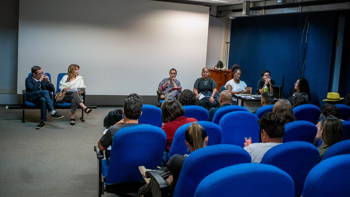 (12.mai.23) - Reunião de servidores com a classe artística para debater a formatação de editais da Lei Paulo Gustavo, no Museu da Imagem e do Som, na Fundação de Cultura de Mato Grosso do Sul, em Campo Grande (MS). Foto: @teroqueiroz | @teatrinetv
