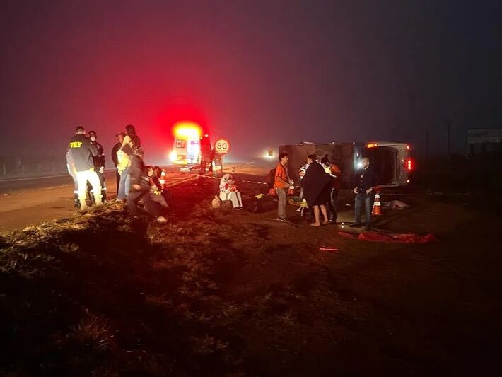 Idosa morreu após ônibus capotal no interior de Mato Grosso do Sul. Foto: Sidney Assis