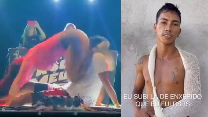 Rapaz que deslocou o braço durante 'surra de bunda' no Pará. Créditos: Twitter / Instagram