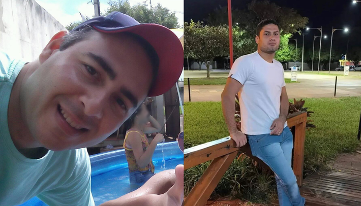 A vítima Dennis Correa de Mello, de 38 anos, à esquerda. O assassino foragido  Guilherme Nascimento de Souza, de 23 anos. Fotos: Redes | Montagem - MS Notícias