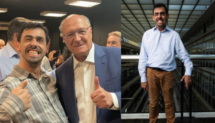 O prefeito Tiago Ricardo Ferreira ao lado do vice-presidente do Brasil, Geraldo Alckimin. O prefeito posa para agência FlohaPress, para reportagem da Folha de S. Paulo. Foto: Danilo Verpa/Folhapress