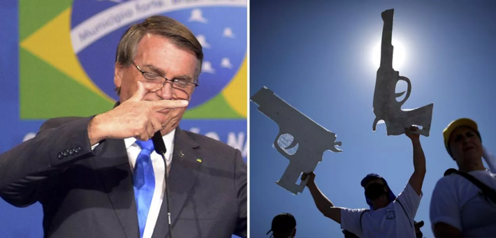 Bolsonaro e protesto de apoiadores do ex-presidente Jair Bolsonaro em favor da liberação das armas (Foto: REUTERS/Andressa Anholete | REUTERS/Adriano Machado)