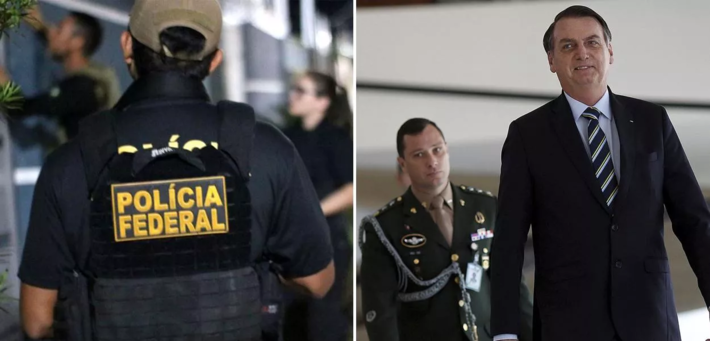 Polícia Federal e Mauro Cid com Jair Bolsonaro (Foto: Divulgação/PF | REUTERS/Adriano Machado)