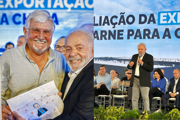 O deputado estadual, Zeca do PT, entregou um desenho para o presidente Lula durante agenda do Chefe do Executivo Federal em Campo Grande (MS). 