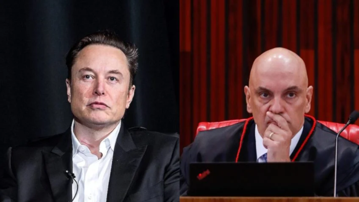 Elon Musk, dono do X, e ministro do STF Alexandre de Mores.