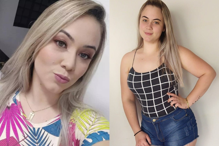 Aline Boni foi assassinada aos 24 anos. O namorado dela, Clevinho, o qual não localizamos imagens na rede social, é considerado foragido além de outro homem de 20 anos.