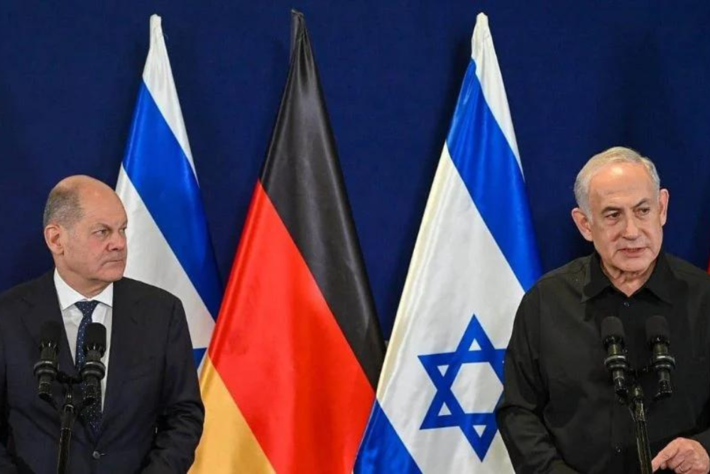O chanceler alemão Olaf Scholz e o primeiro-ministro israelense Benjamin Netanyahu. Créditos: Kobi Gideon/Government Press Office (GPO) Israel