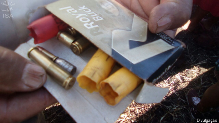 Projéteis recolhidos pelos indígenas depois do ataque em uma Aldeia de Caarapó (MS). Foto: Reprodução