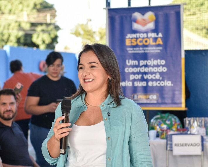 A prefeita Adriane Lopes entrega a a reforma da EMEI Profª Maria Josefina Bezerra Xavier. Foto: Reprodução
