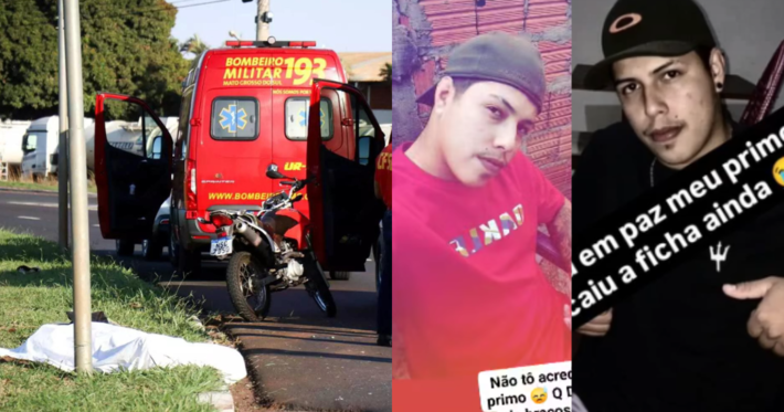 Rapaz de 24 anos morreu ao bater a moto num post na Avenida Duque de Caxias. Fotos: Henrique Kawaminami (Campo Grande News) e redes sociais