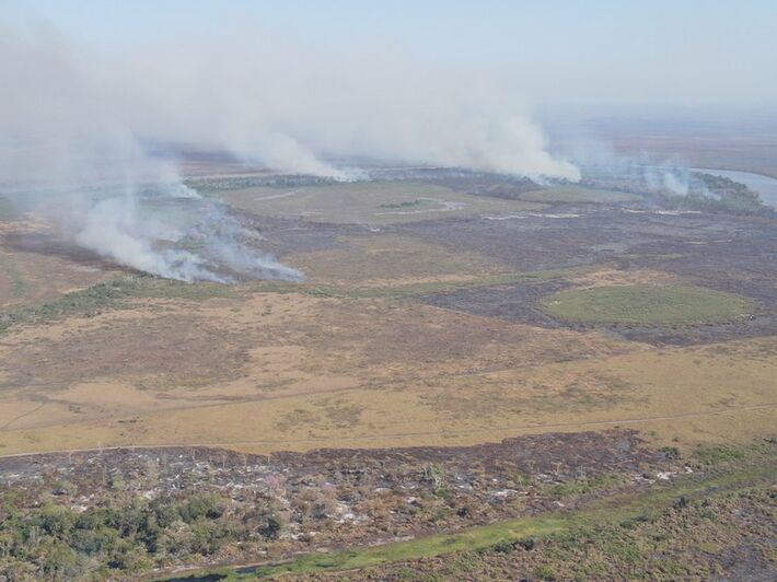 Imagem mostra área queimada no Pantanal