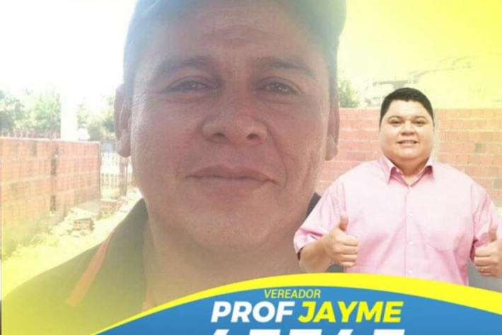 Ivanildo ao fundo, com uma arte em que pede voto para o irmão, Jayme. Foto: Reprodução | Redes 