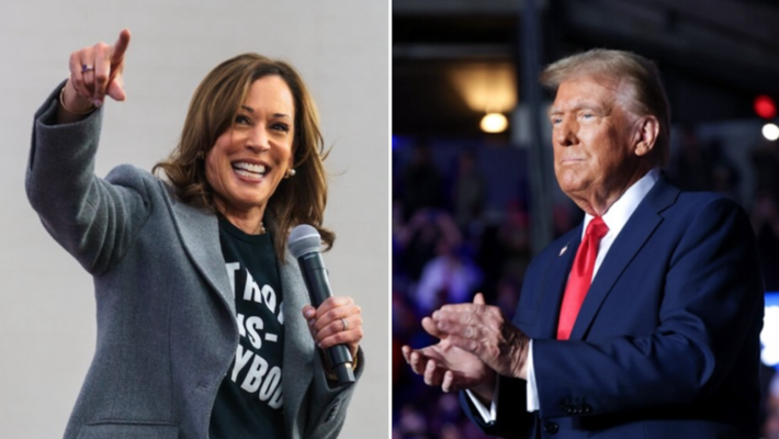 Na imagem, Kamala Harris (esq.) e Donald Trump (dir.) em comícios em última dia de suas campanhas. Fotos: Reprodução/X @KamalaHarris - 4.nov.2024 e Reprodução/Truth Social @realDonaldTrump