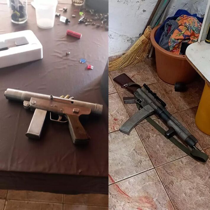 Armas apreendidas pela PM no local