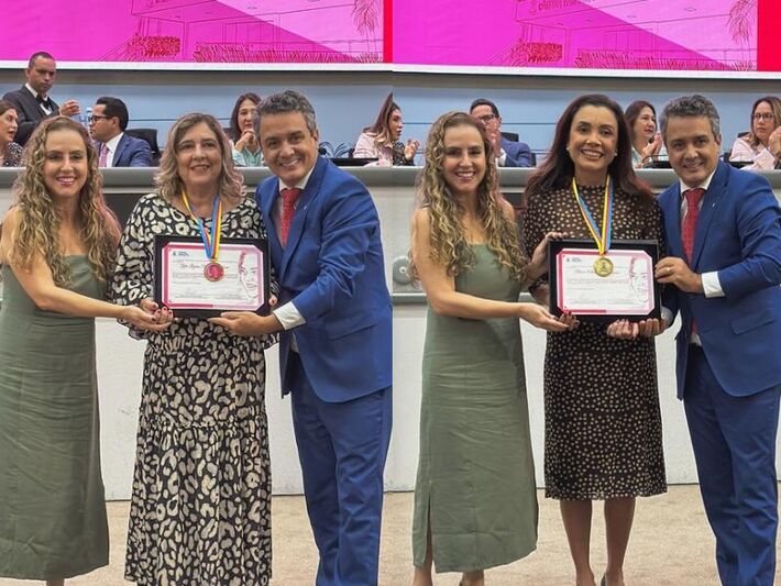 Leda à esquerda e Márcia, à direita, homenageadas pelo vereador