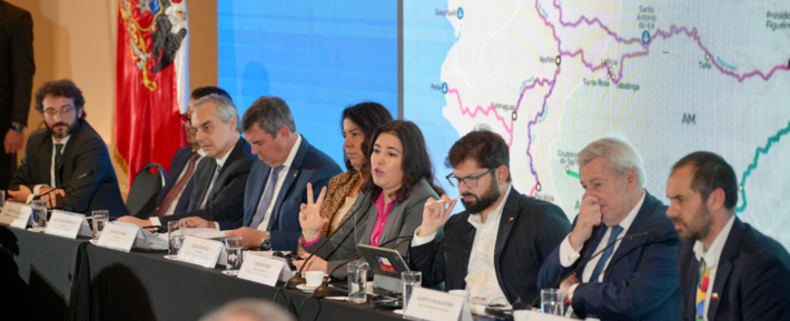 Em evento com o presidente do Chile, Gabriel Boric, Tebet diz que Rota que vai ligar sul, sudeste e centro-oeste ao Pacífico deve operar já em 2026.Foto: Ministério do Planejamento e Orçamento/divulgação