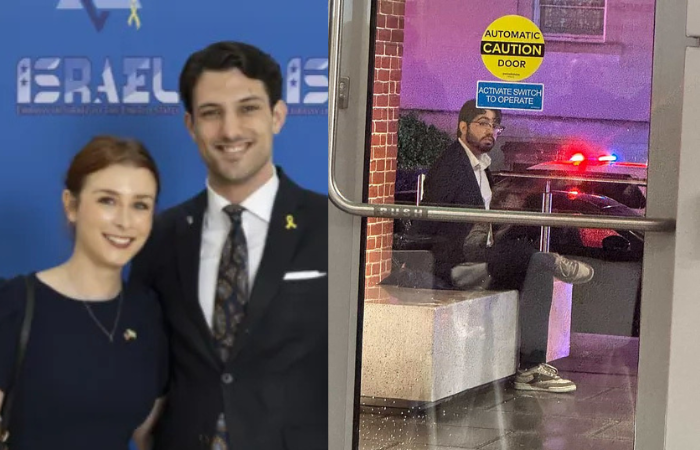 O casal de embaixadores israelenses mortos e Elias Rodríguez, que matou em favor da Palestina Livre!. Fotos: Reproduções