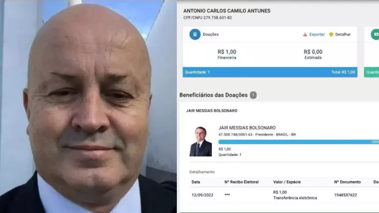 Doação do "Careca do INSS" para Jair Bolsonaro em 2022. Foto: Reprodução/LinkedIn / Perfil Brasil